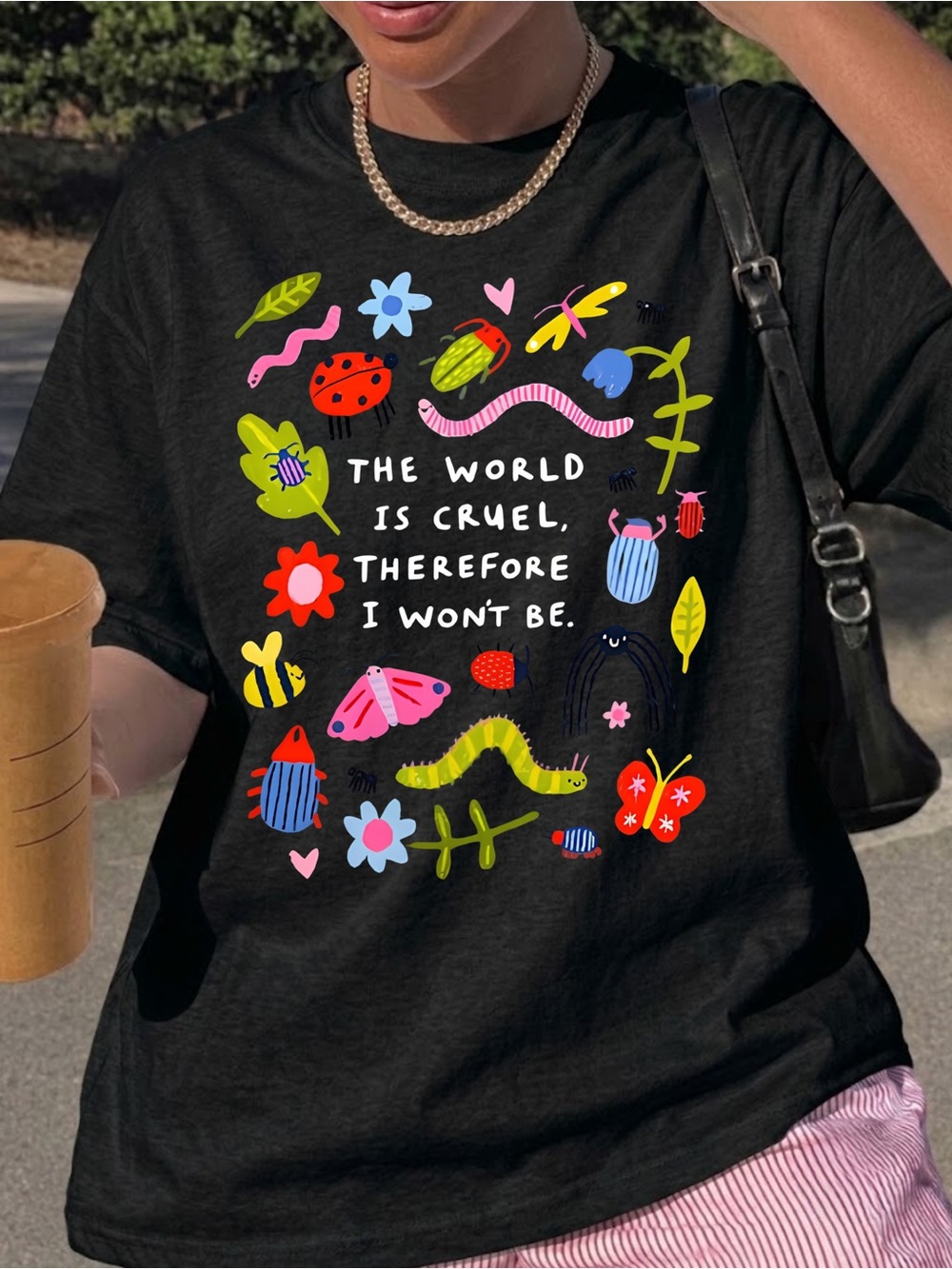 Gildan Black Cute Bug Shirt, The World Is Cruel Graphic Tee
